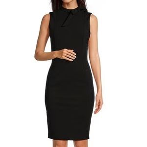 Sleeveless Bow Mock Neck Crepe Sheath Dress Size 10